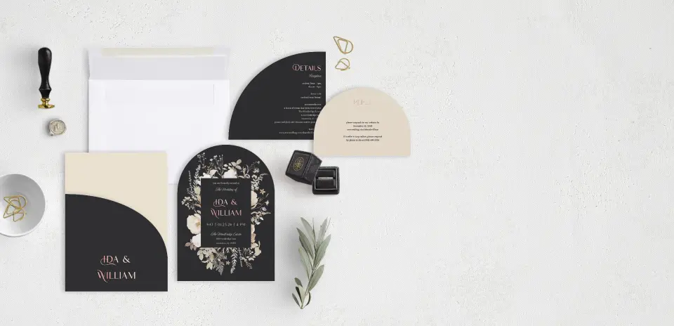Stacked Wedding Invitations with pocket and coordinating items