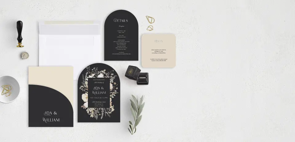 Stacked Wedding Invitations with pocket and coordinating items