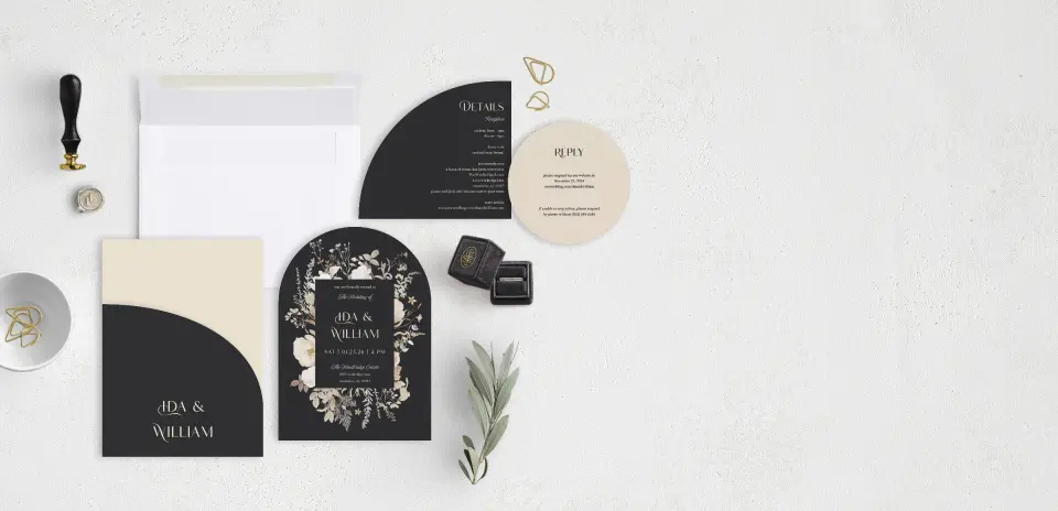 Stacked Wedding Invitations with pocket and coordinating items