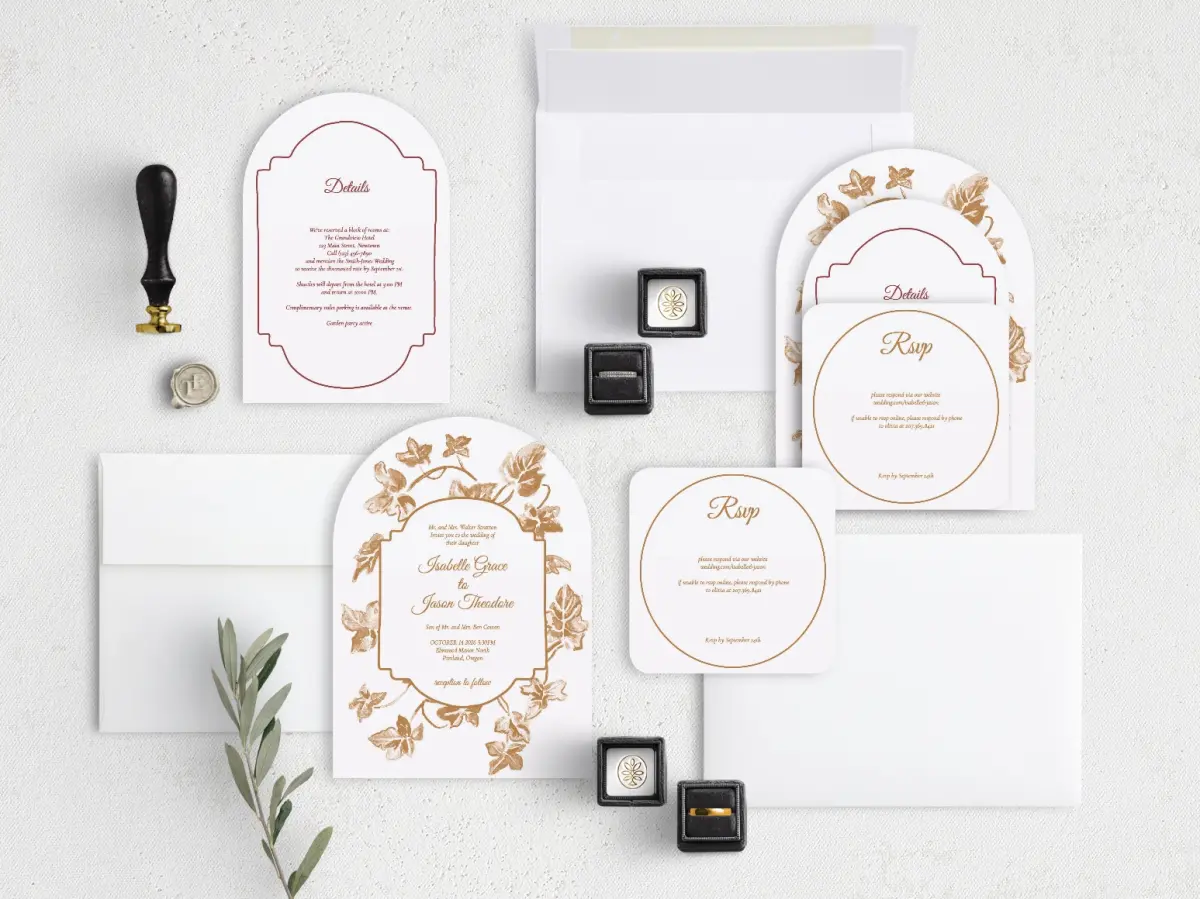 Stacked Wedding Invitations with coordinating items