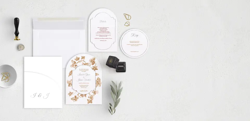 Stacked Wedding Invitations with pocket and coordinating items