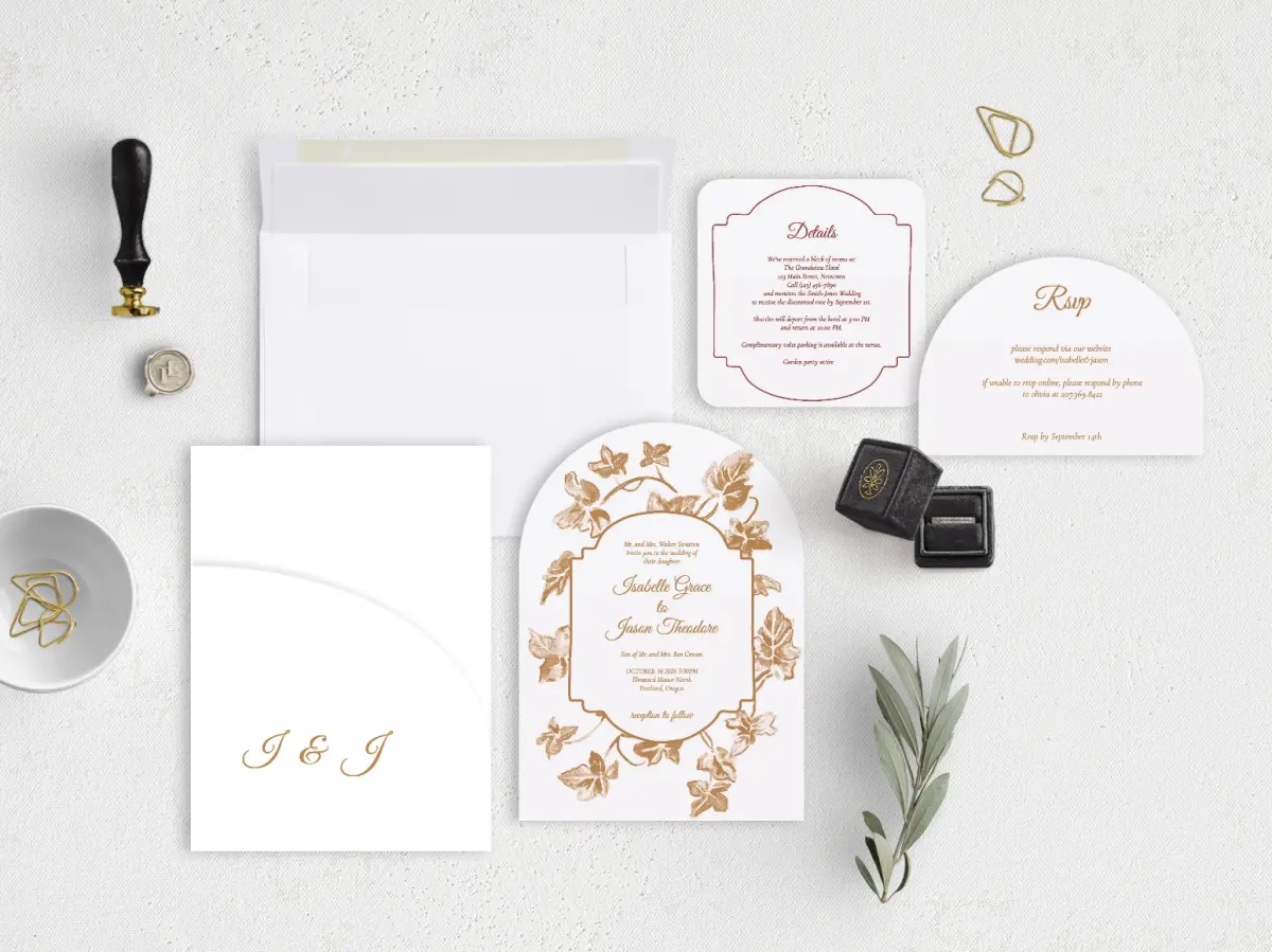 Stacked Wedding Invitations with pocket and coordinating items