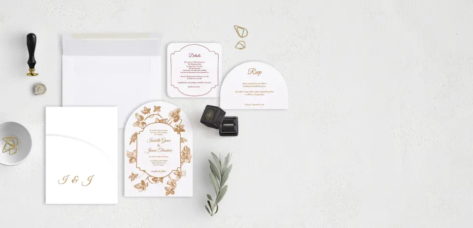 Stacked Wedding Invitations with pocket and coordinating items