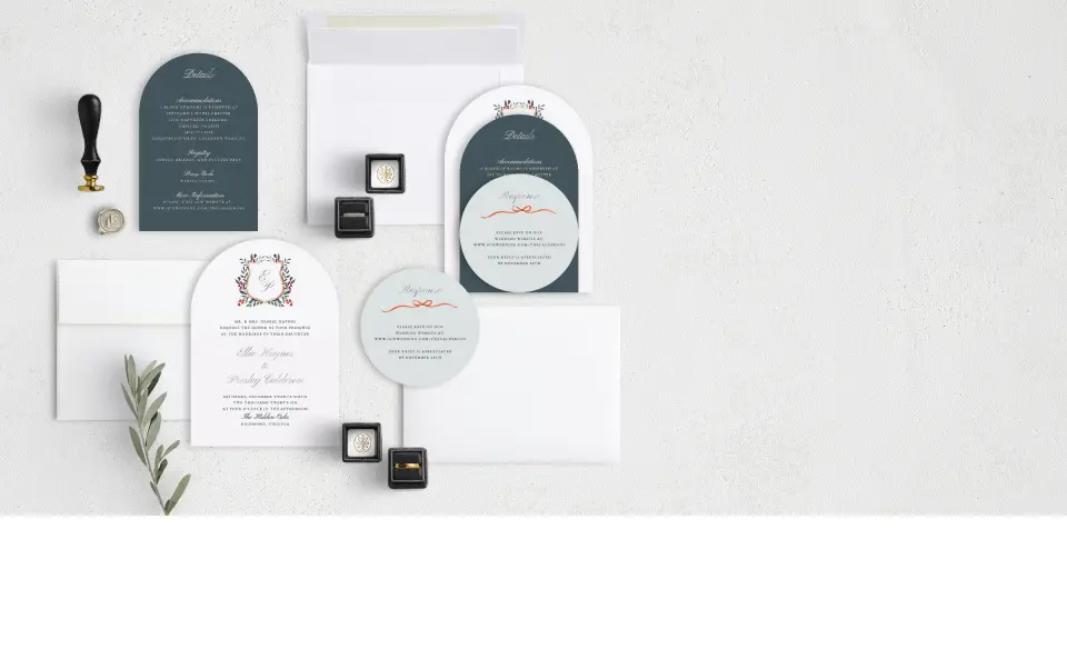 Stacked Wedding Invitations with coordinating items