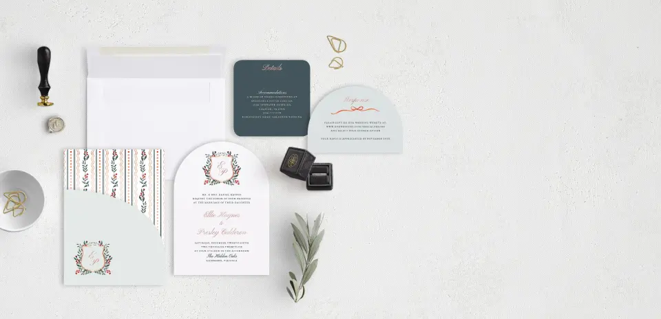 Stacked Wedding Invitations with pocket and coordinating items