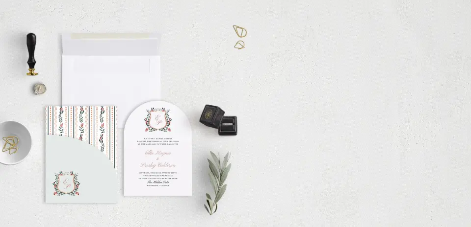 Stacked Wedding Invitations with pocket and coordinating items