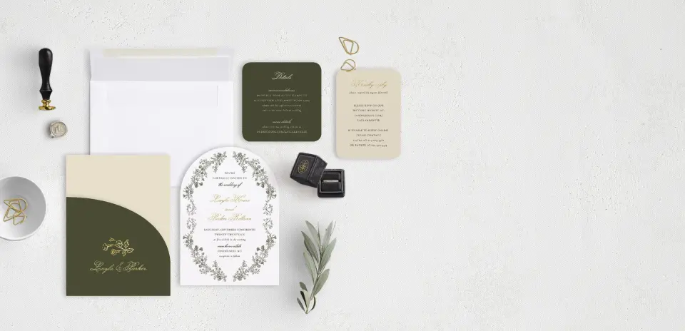 Stacked Wedding Invitations with pocket and coordinating items