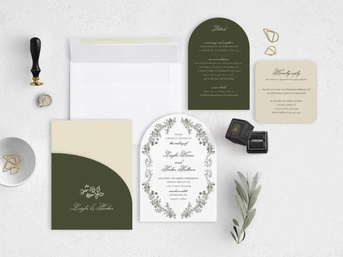 Stacked Wedding Invitations with pocket and coordinating items