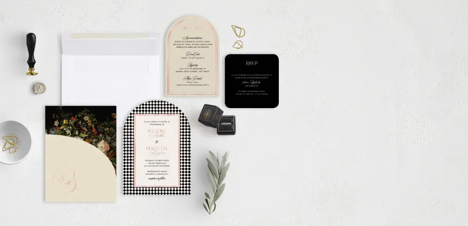 Stacked Wedding Invitations with pocket and coordinating items
