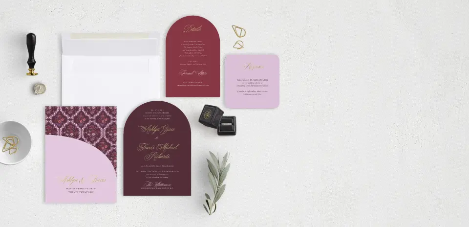 Stacked Wedding Invitations with pocket and coordinating items