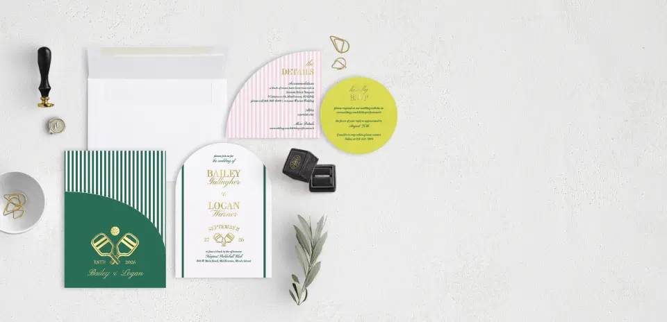 Stacked Wedding Invitations with pocket and coordinating items