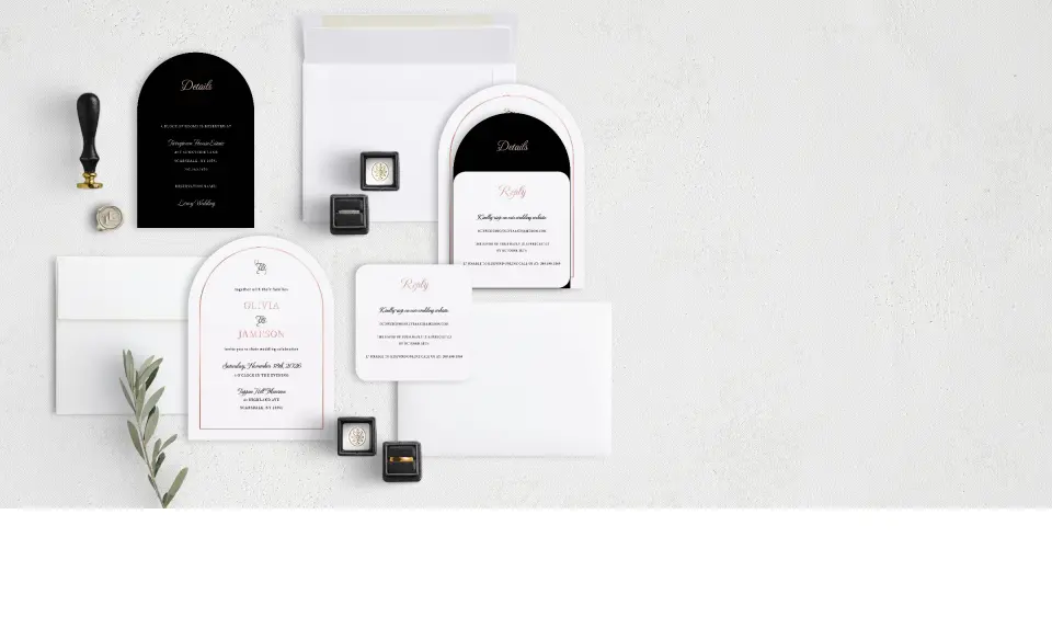 Stacked Wedding Invitations with coordinating items