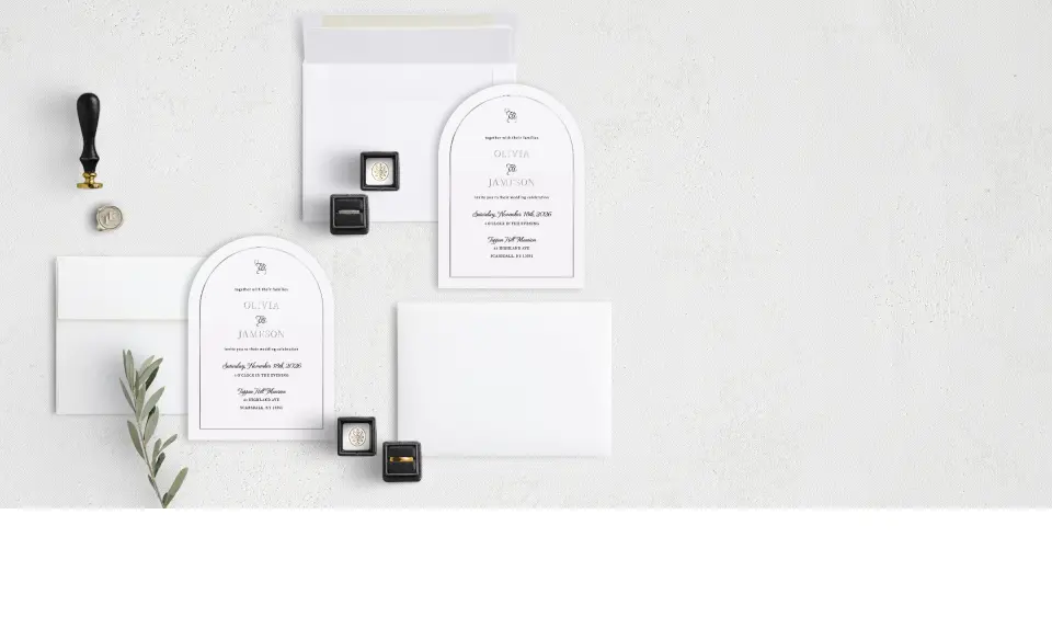 Stacked Wedding Invitations with coordinating items
