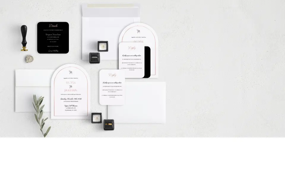 Stacked Wedding Invitations with coordinating items