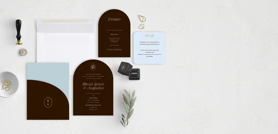 Stacked Wedding Invitations with pocket and coordinating items