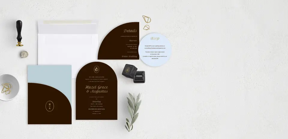 Stacked Wedding Invitations with pocket and coordinating items