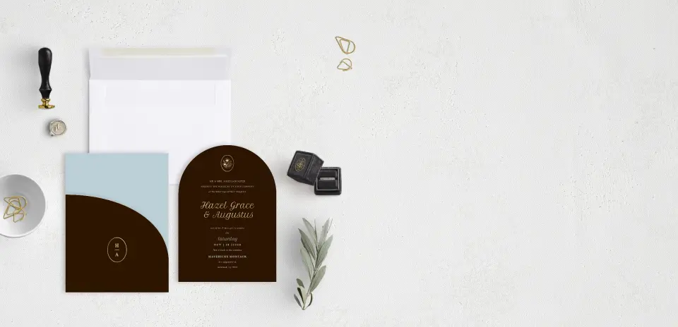 Stacked Wedding Invitations with pocket and coordinating items