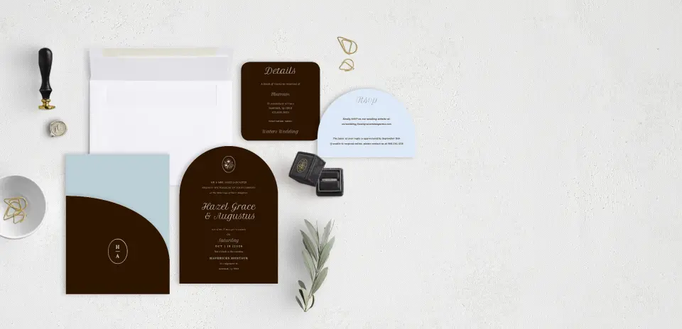 Stacked Wedding Invitations with pocket and coordinating items