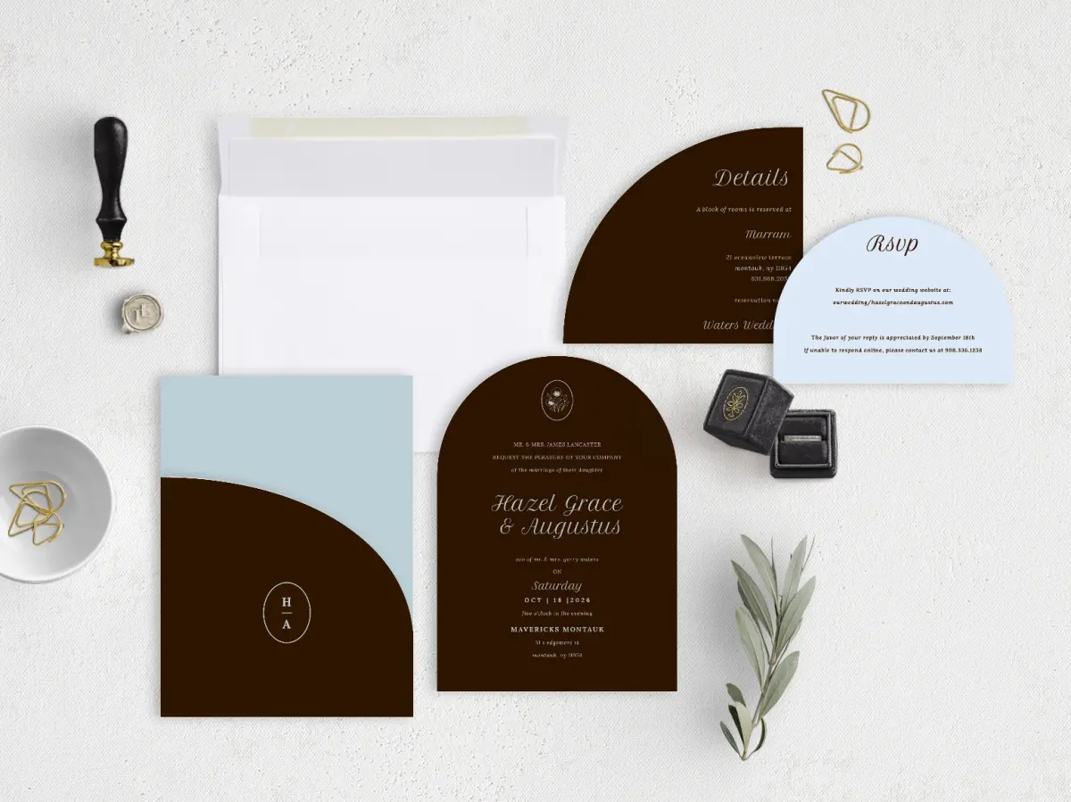 Stacked Wedding Invitations with pocket and coordinating items