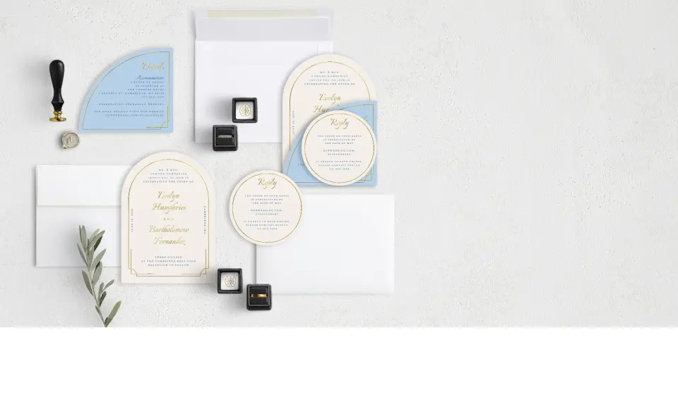 Stacked Wedding Invitations with coordinating items