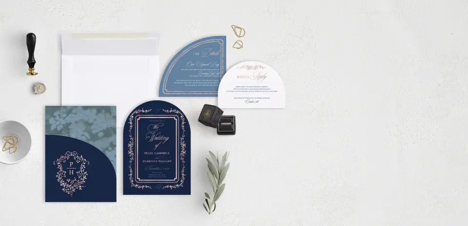 Stacked Wedding Invitations with pocket and coordinating items