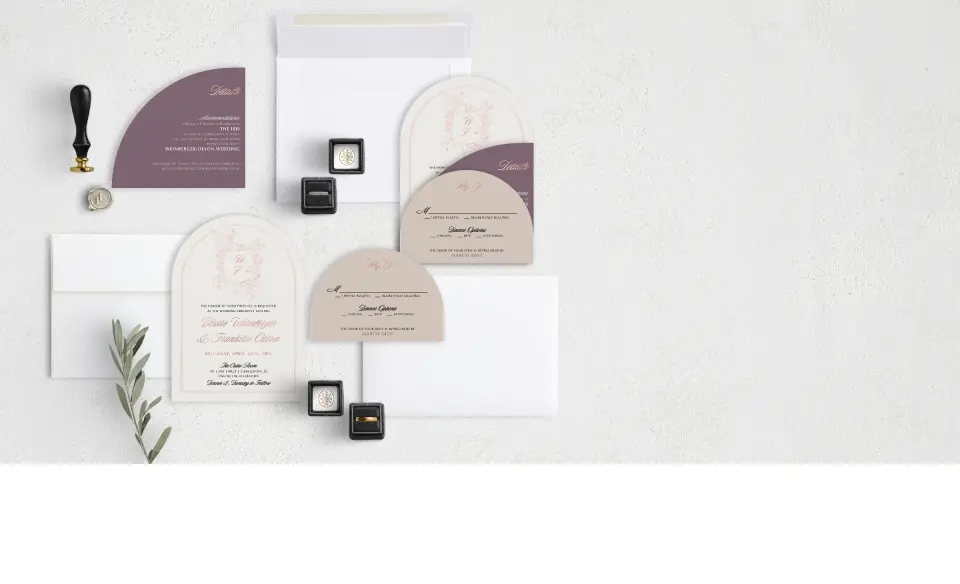 Stacked Wedding Invitations with coordinating items