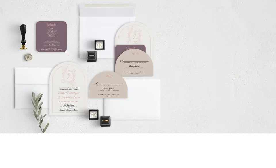 Stacked Wedding Invitations with coordinating items