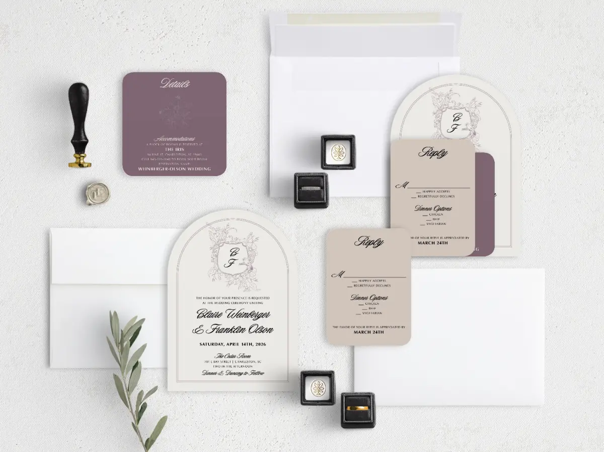 Stacked Wedding Invitations with coordinating items