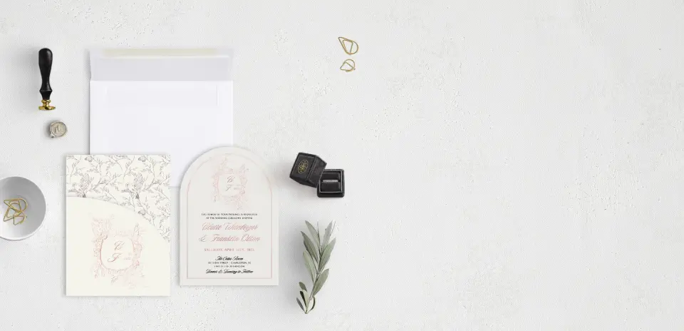 Stacked Wedding Invitations with pocket and coordinating items