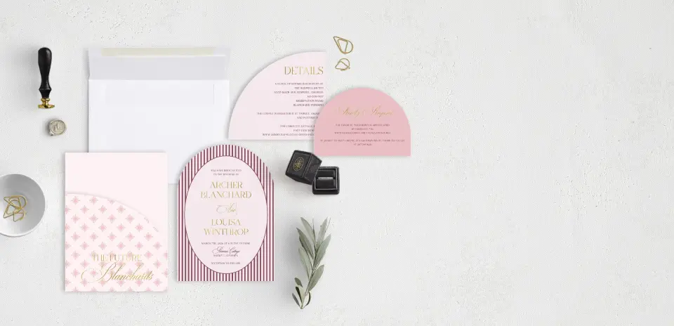 Stacked Wedding Invitations with pocket and coordinating items