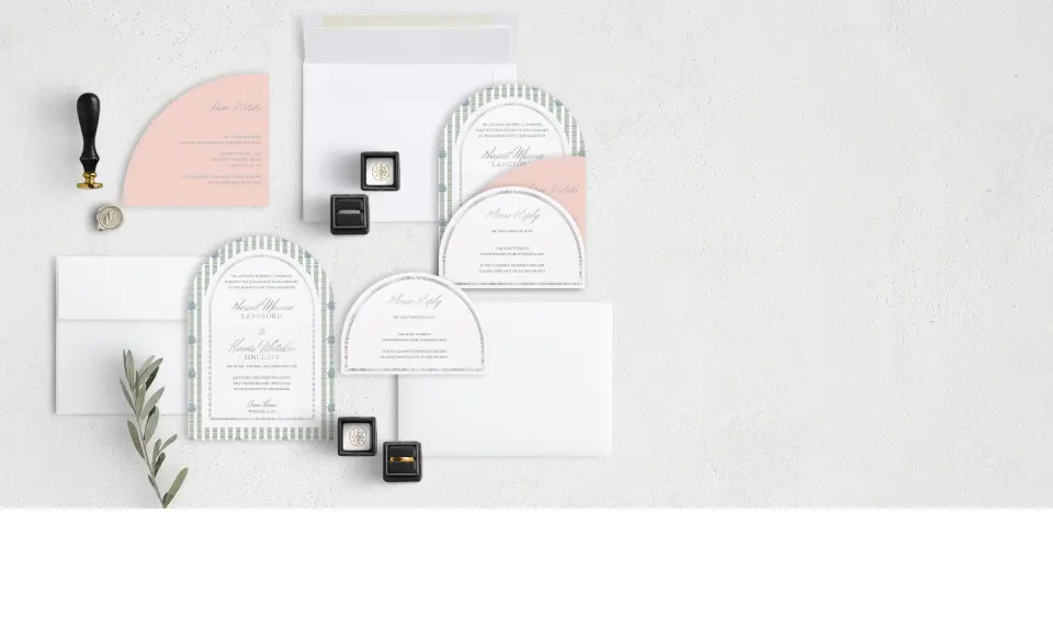 Stacked Wedding Invitations with coordinating items