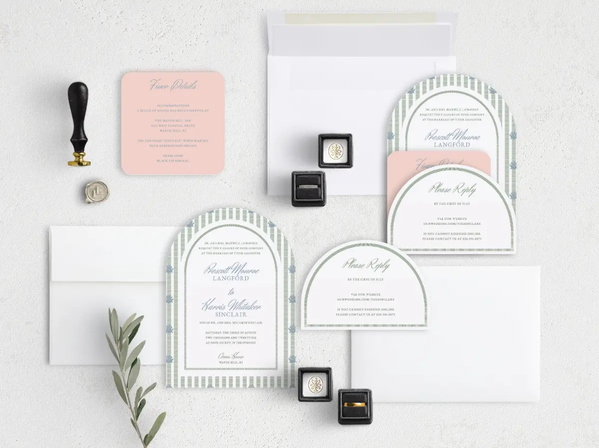 Stacked Wedding Invitations with coordinating items