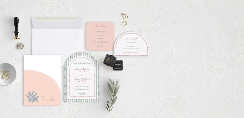 Stacked Wedding Invitations with pocket and coordinating items