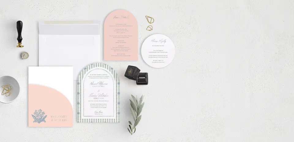 Stacked Wedding Invitations with pocket and coordinating items