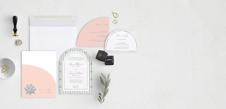 Stacked Wedding Invitations with pocket and coordinating items