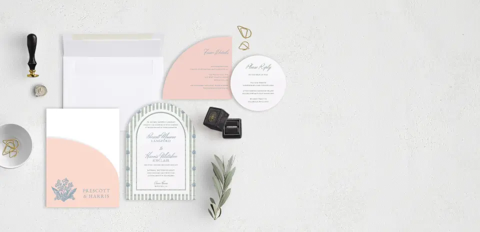 Stacked Wedding Invitations with pocket and coordinating items