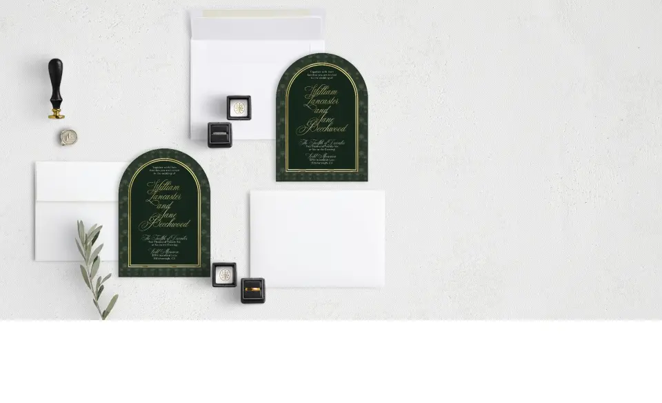 Stacked Wedding Invitations with coordinating items