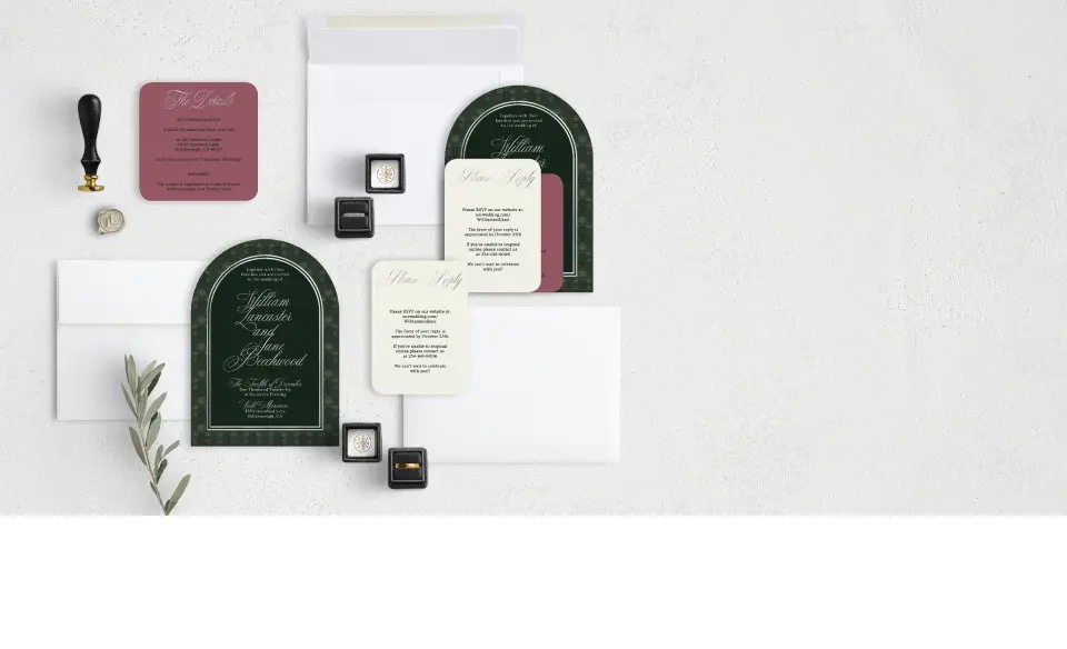 Stacked Wedding Invitations with coordinating items