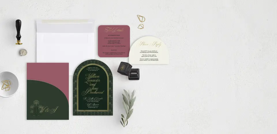 Stacked Wedding Invitations with pocket and coordinating items