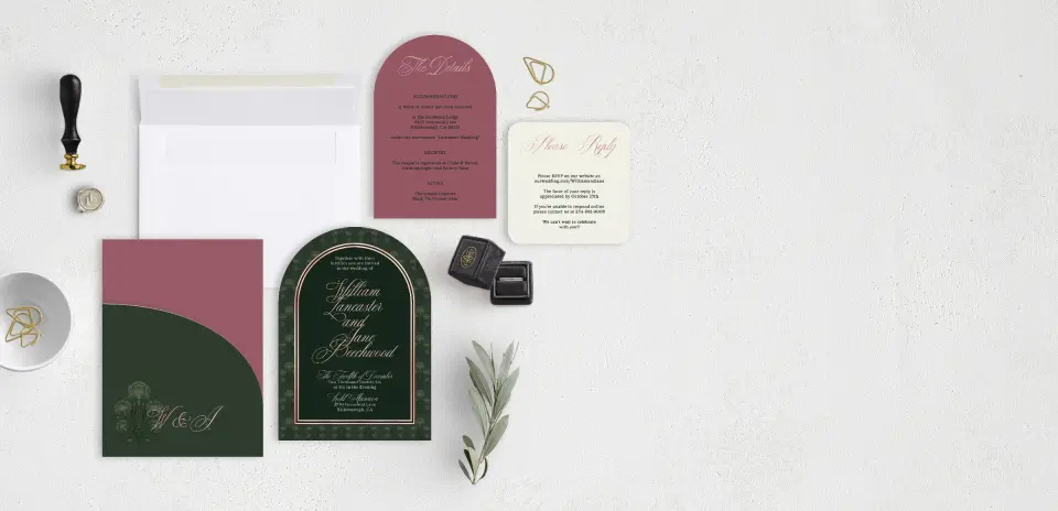 Stacked Wedding Invitations with pocket and coordinating items