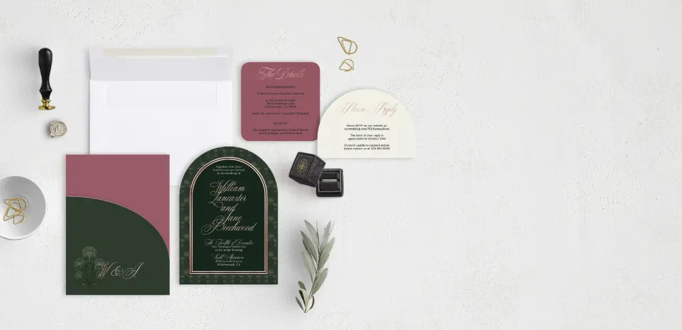 Stacked Wedding Invitations with pocket and coordinating items