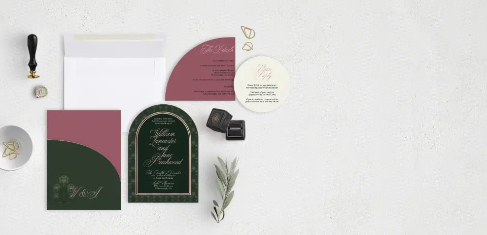 Stacked Wedding Invitations with pocket and coordinating items