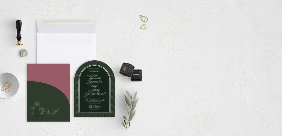 Stacked Wedding Invitations with pocket and coordinating items