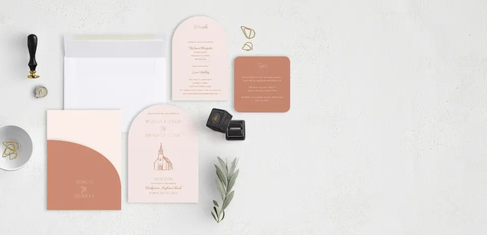 Stacked Wedding Invitations with pocket and coordinating items