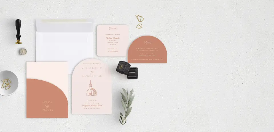Stacked Wedding Invitations with pocket and coordinating items