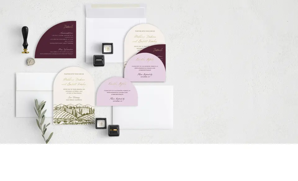 Stacked Wedding Invitations with coordinating items