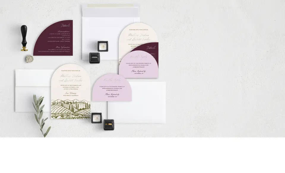 Stacked Wedding Invitations with coordinating items