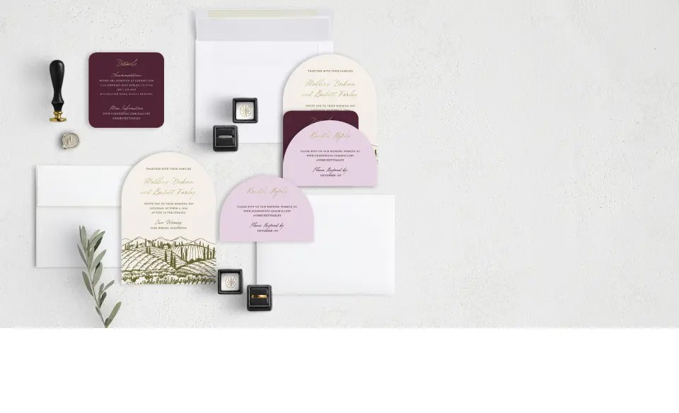 Stacked Wedding Invitations with coordinating items