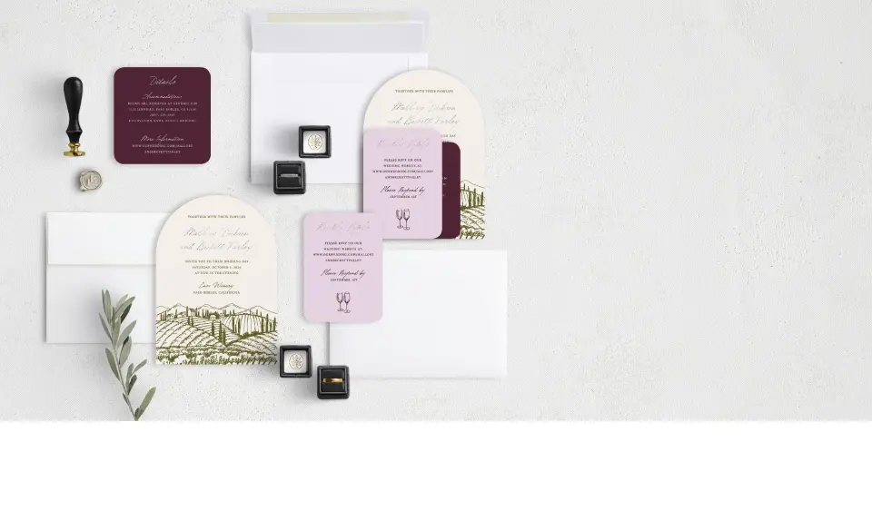 Stacked Wedding Invitations with coordinating items
