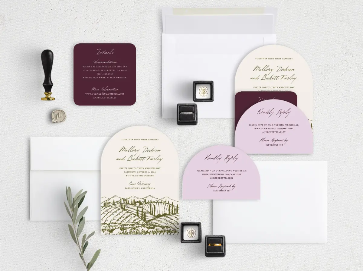 Stacked Wedding Invitations with coordinating items